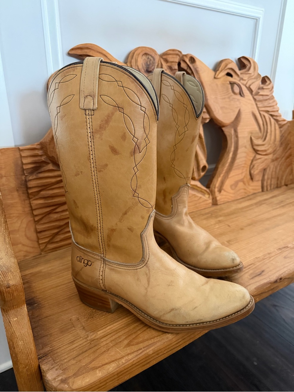 Vintage Dingo Acme Boots Mens 9 1/2 Brown Tan Western Cowboy Boot Made in USA